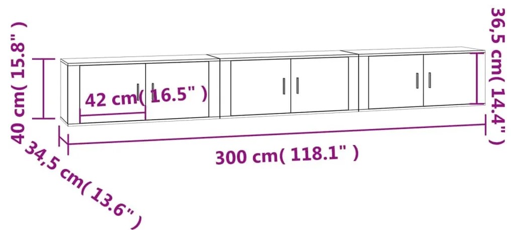 3 db sonoma tölgy színű fali TV-szekrény 100 x 34,5 x 40 cm