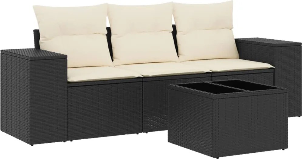 vidaXL 4 részes fekete polyrattan kerti ülőgarnitúra párnákkal