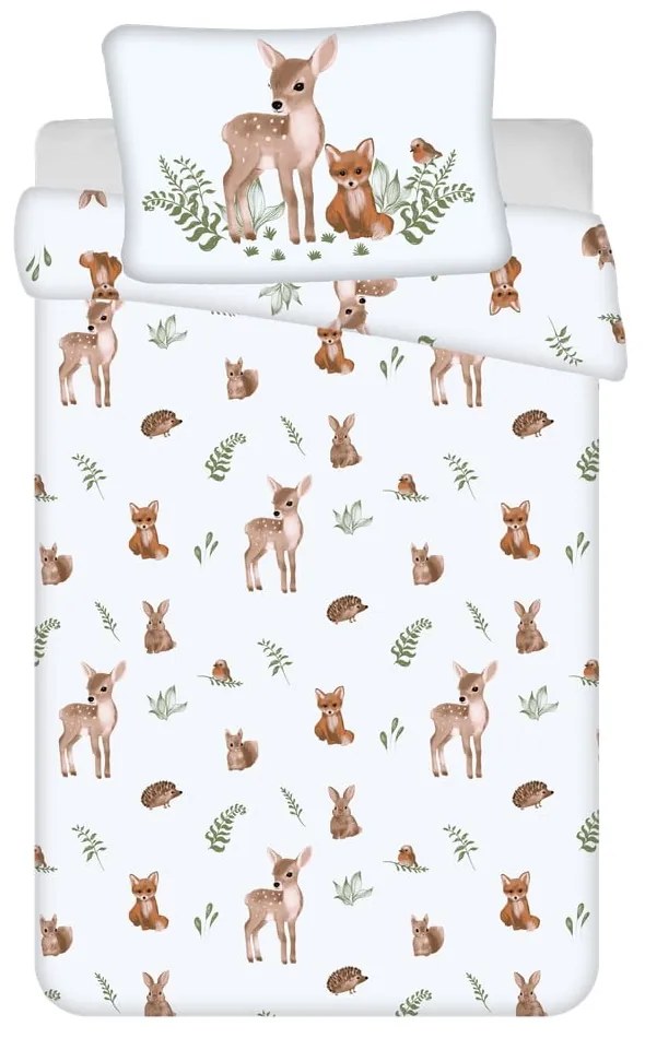 Fehér-barna pamut gyerek ágyneműhuzat babaágyhoz 100x135 cm Forest Animals – Jerry Fabrics
