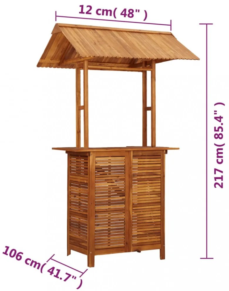tömör akácfa kültéri bárasztal tetővel 113x106x217 cm