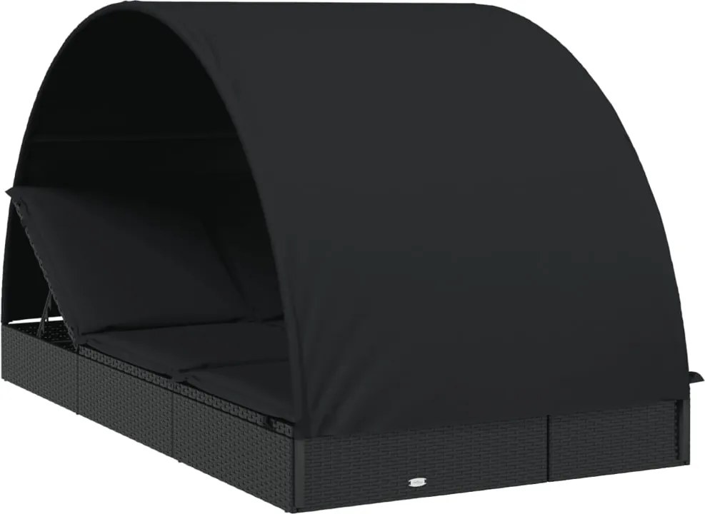vidaXL 2 személyes fekete polyrattan napágy kerek tetővel 213x118x97cm