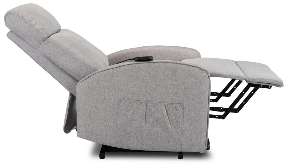 Elektromosan Vezérelhető TV és Relaxfotel Szürke Szövet Kárpittal. Felállást Segítő Funkcióval. COLTON