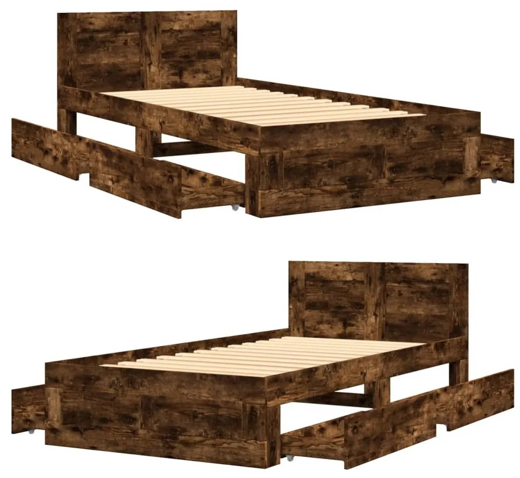 füstös tölgyszínű szerelt fa ágykeret fejtámlával 100 x 200 cm