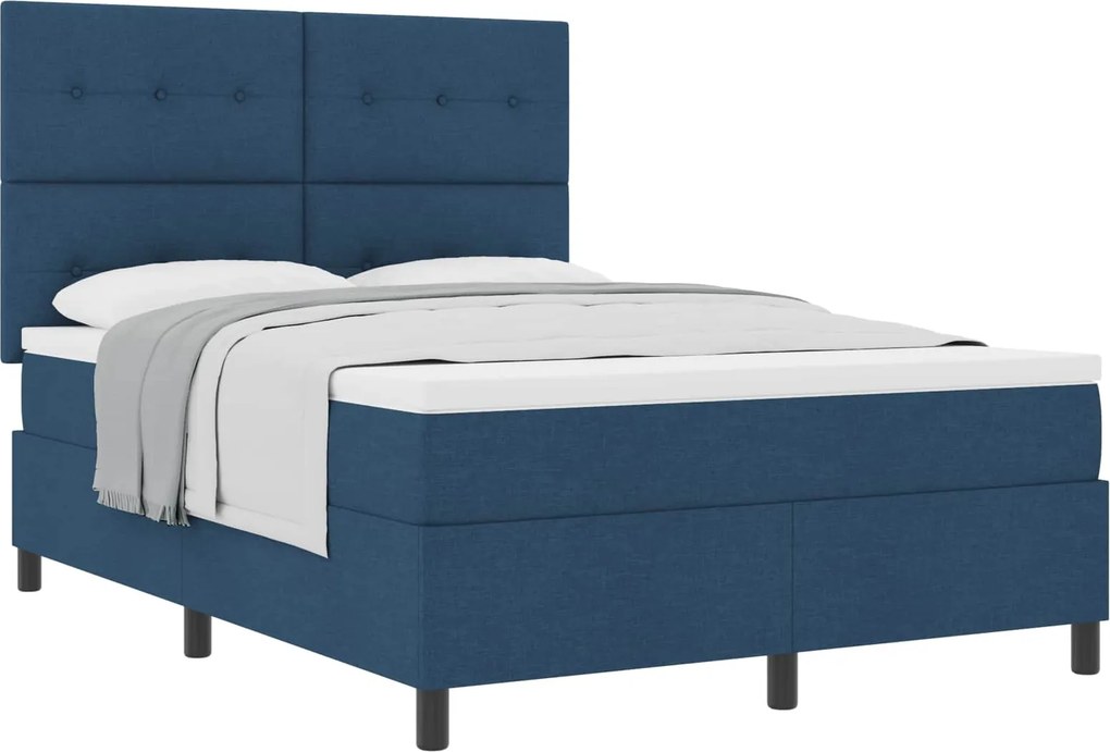 vidaXL Boxrugós ágy matracmal fejtámlával Kék 140 x 190 cm szövet