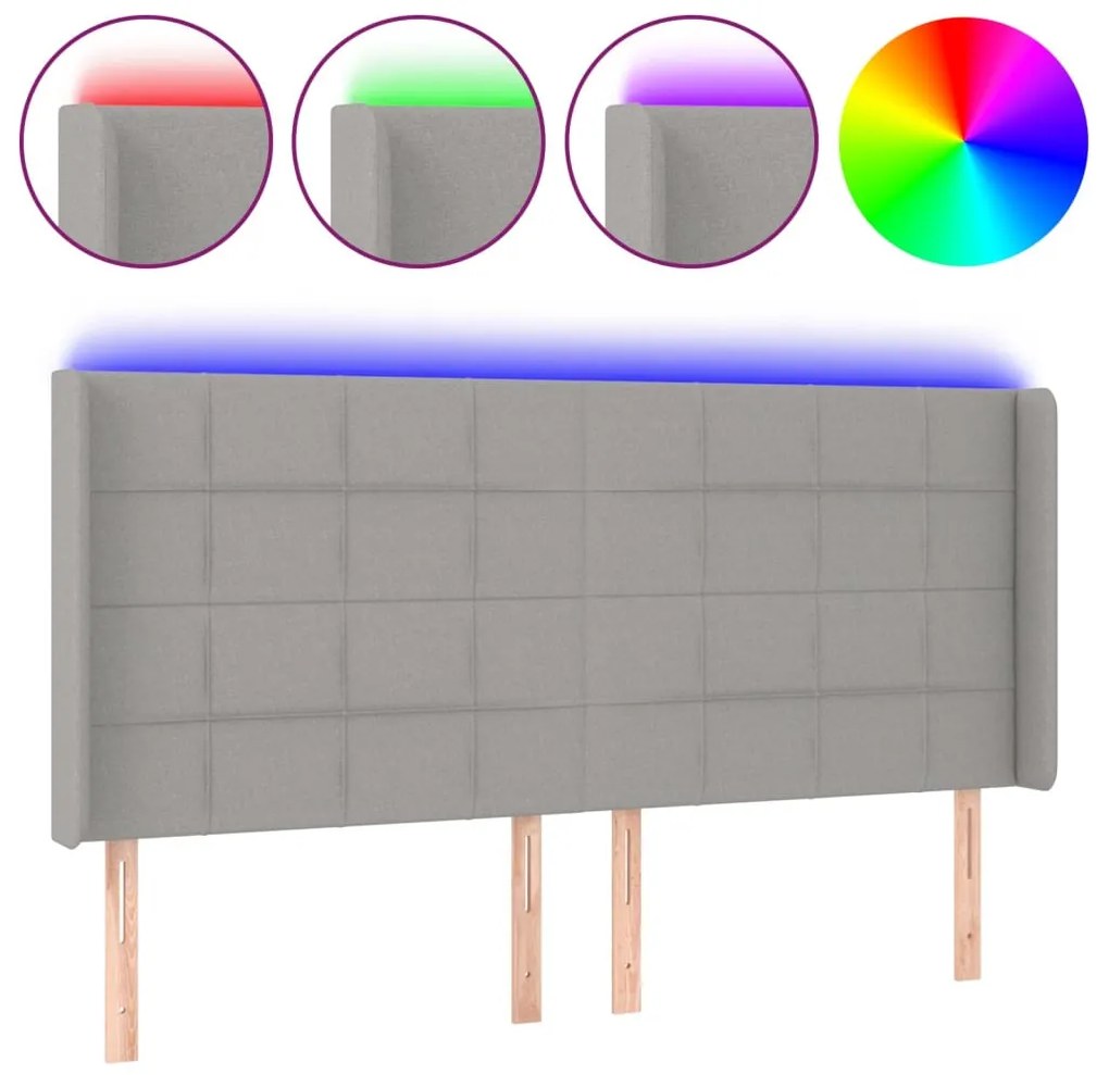 világosszürke szövet LED-es fejtámla 203x16x118/128 cm