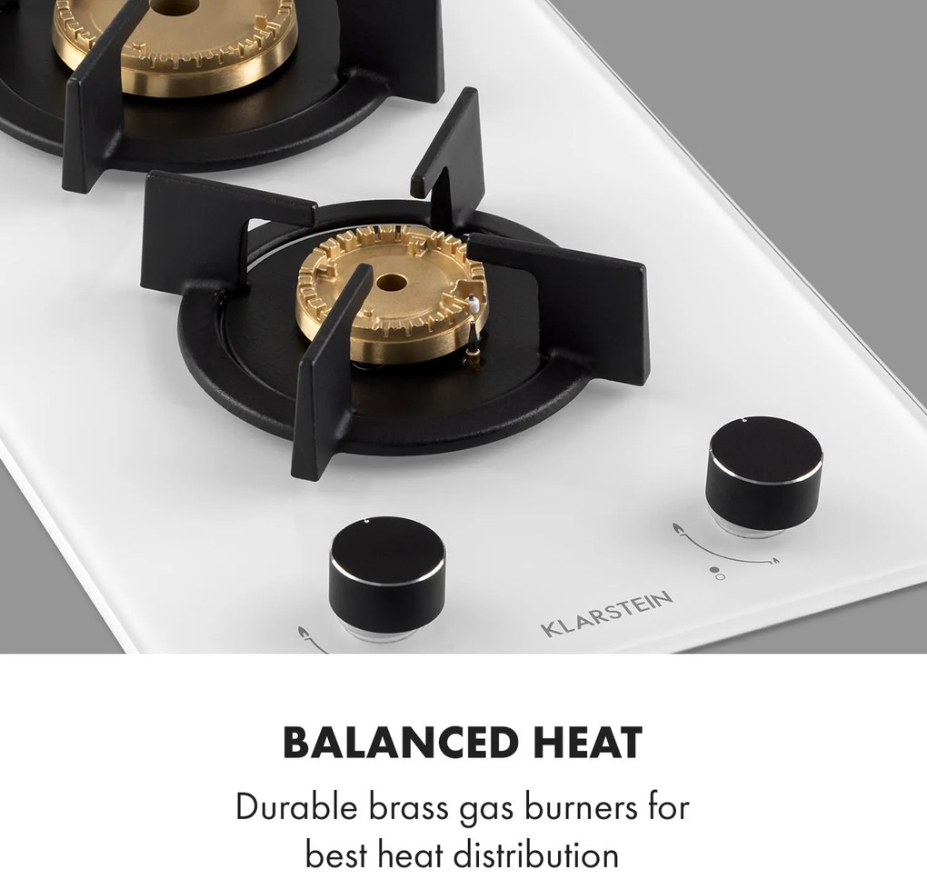 Klarstein Goldflame Domino, gáztűzhely, 2 sárgaréz égő, üvegkerámia