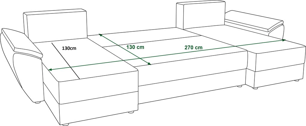 Kinyitható U alakú ülőgarnitúra TAVERO 321x140 cm, sötétkék