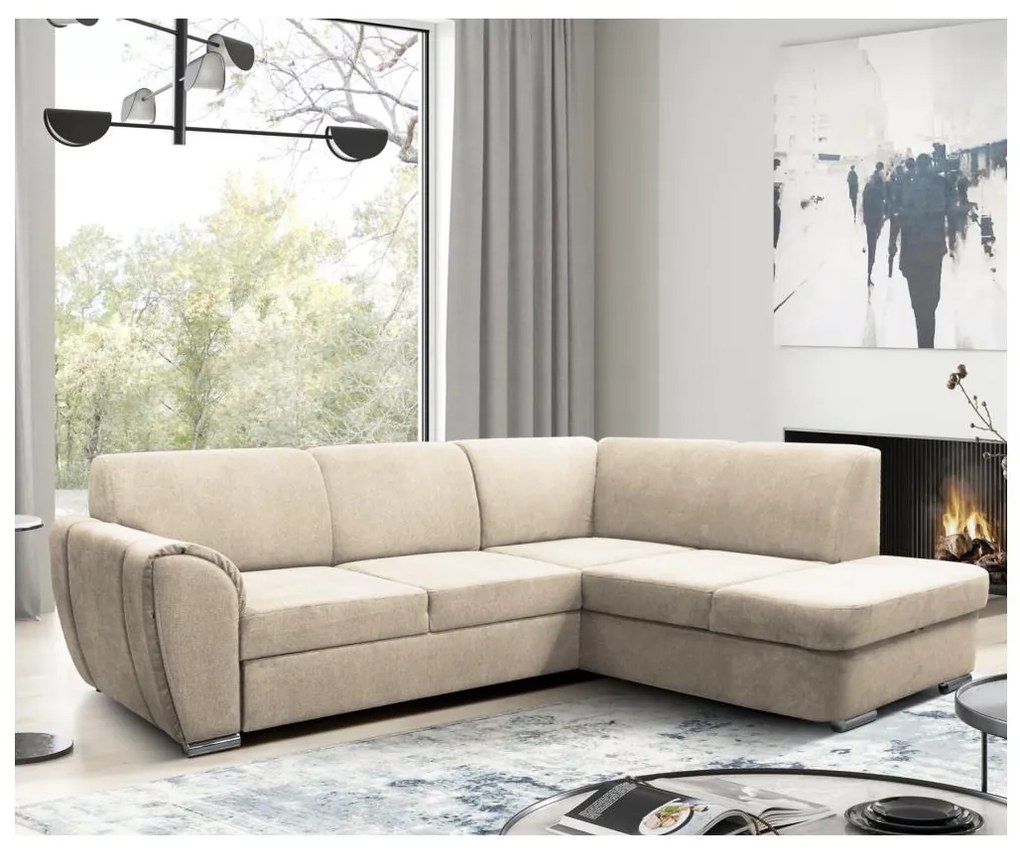 SERPA L-alakú, jobb oldali, kihúzható sarokülőgarnitúra tárolóval, bézs