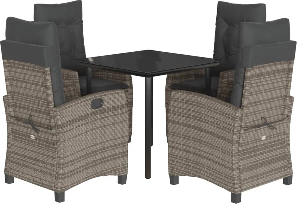 vidaXL 5 részes szürke polyrattan kerti étkezőgarnitúra párnával