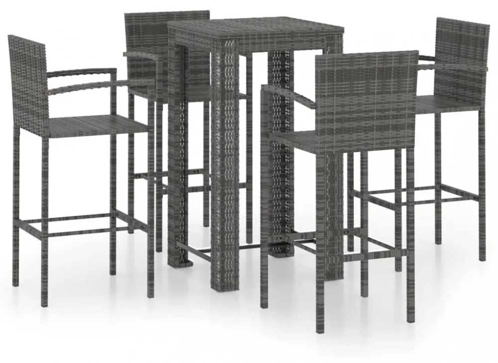 5 részes szürke polyrattan kültéri bárszett kartámasszal