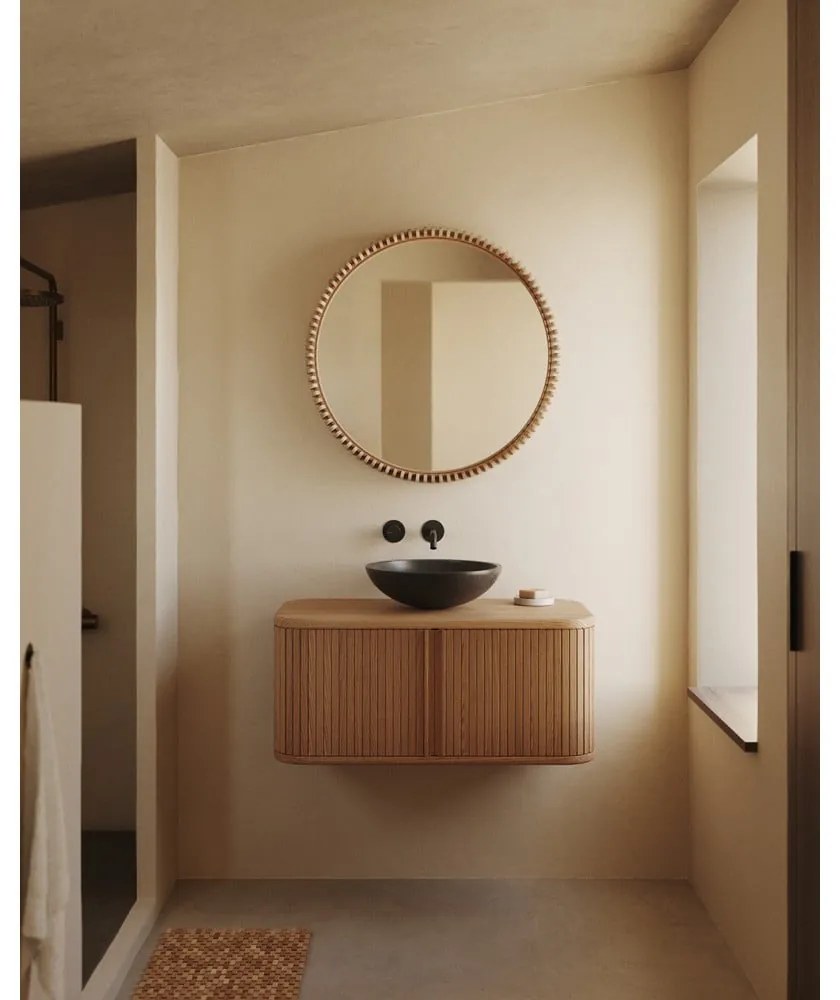 Fali tükör tömörfa kerettel ø 80 cm Polke – Kave Home