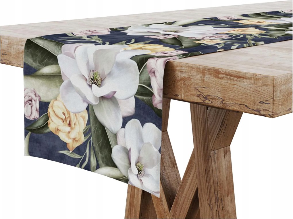 Asztalterítő 40x160 Sötétkék Virágok 8262