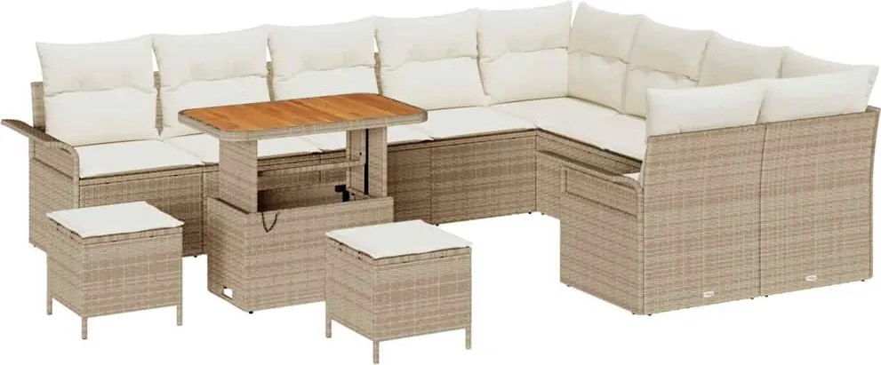 vidaXL Kerti Kanapé Szett párnával 12 pcs Bézs polirattan