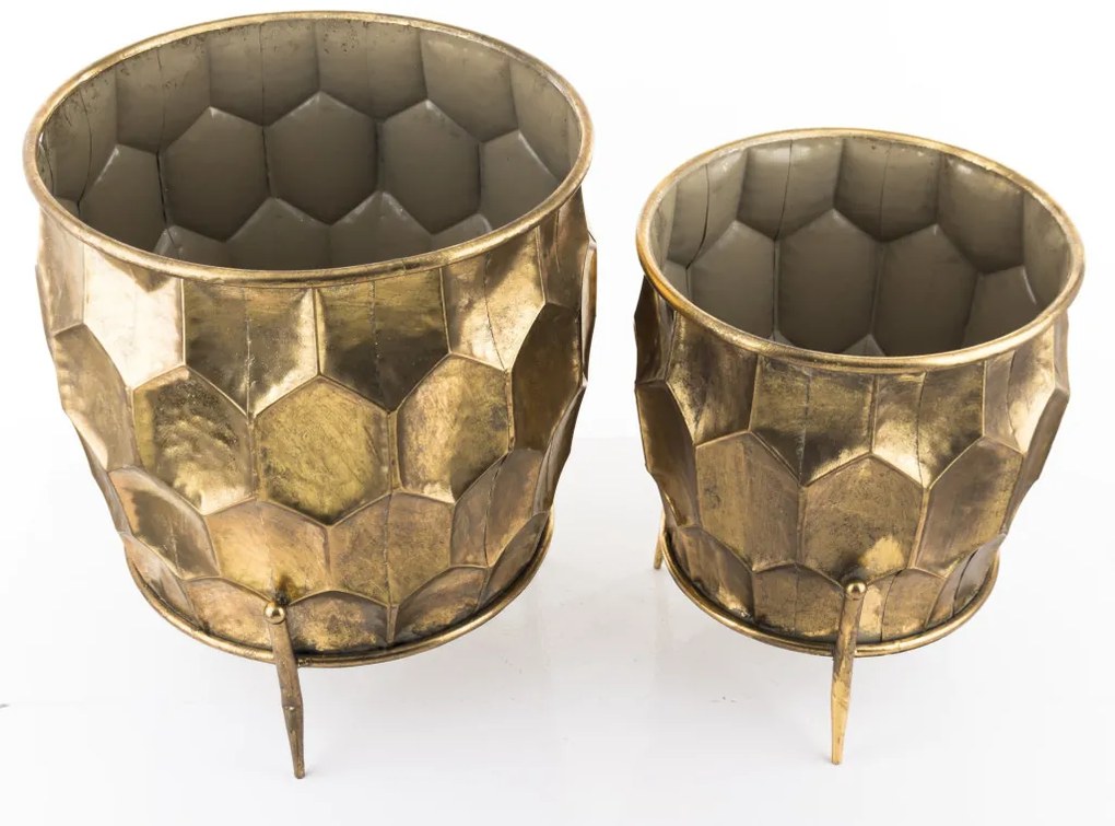Kaspó 2 db-os szett, arany fém 45x36,5x36,5 35,5x29,5x29,5cm