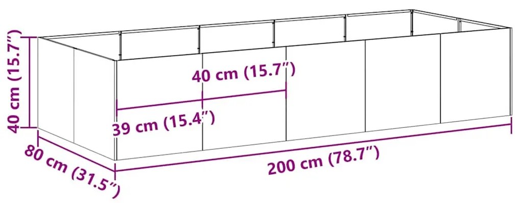 vidaXL ültetőtartó fekete 200x80x40 cm acél