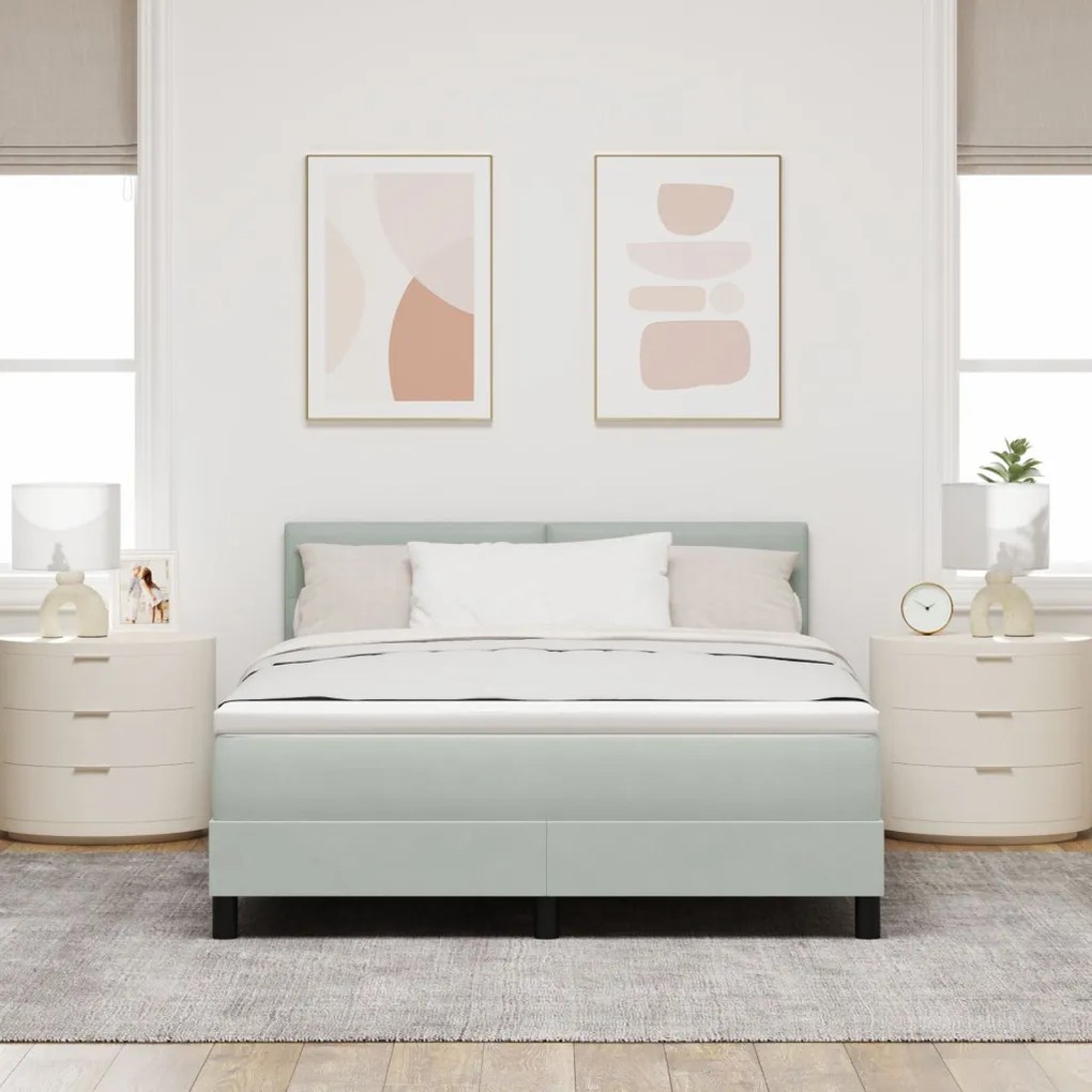 Boxspring Ágy Matracból Világosszürke 140x200 cm Bársony
