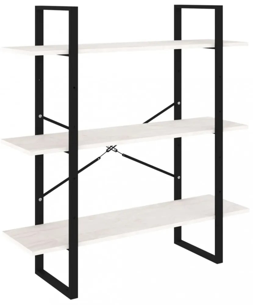 háromszintes fehér tömör fenyőfa könyvszekrény 100x30x105 cm