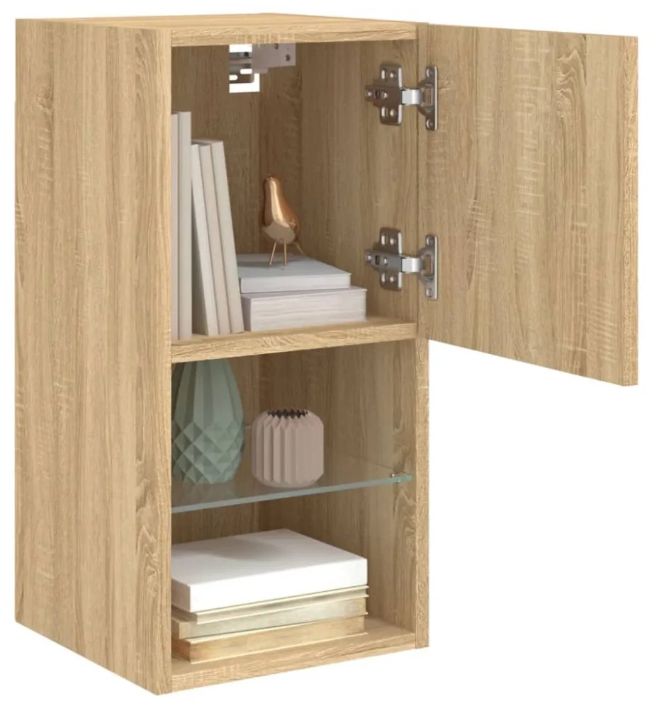2 db sonoma tölgy színű TV-szekrény LED-lámpákkal 30,5x30x60 cm
