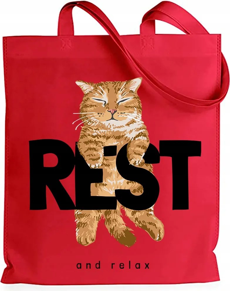 Shopper Bevásárlótáska Piros Öko Rest and Relax Macska Pihenő Minták