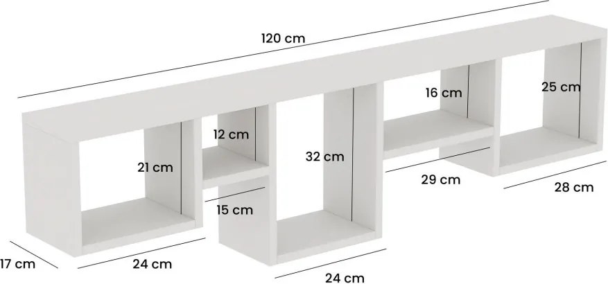 Amanos fali polc, fehér, 120 cm