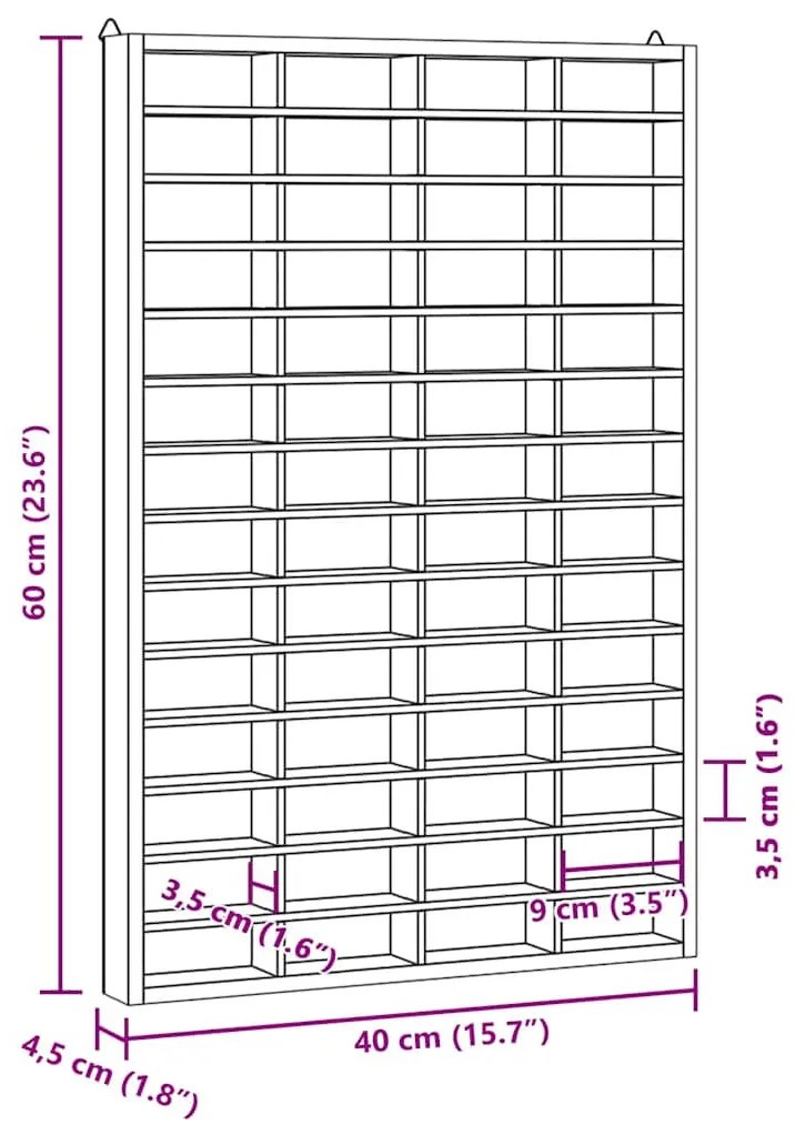 fa gyűjtői vitrin 56 rekesszel 40x4,5x60cm