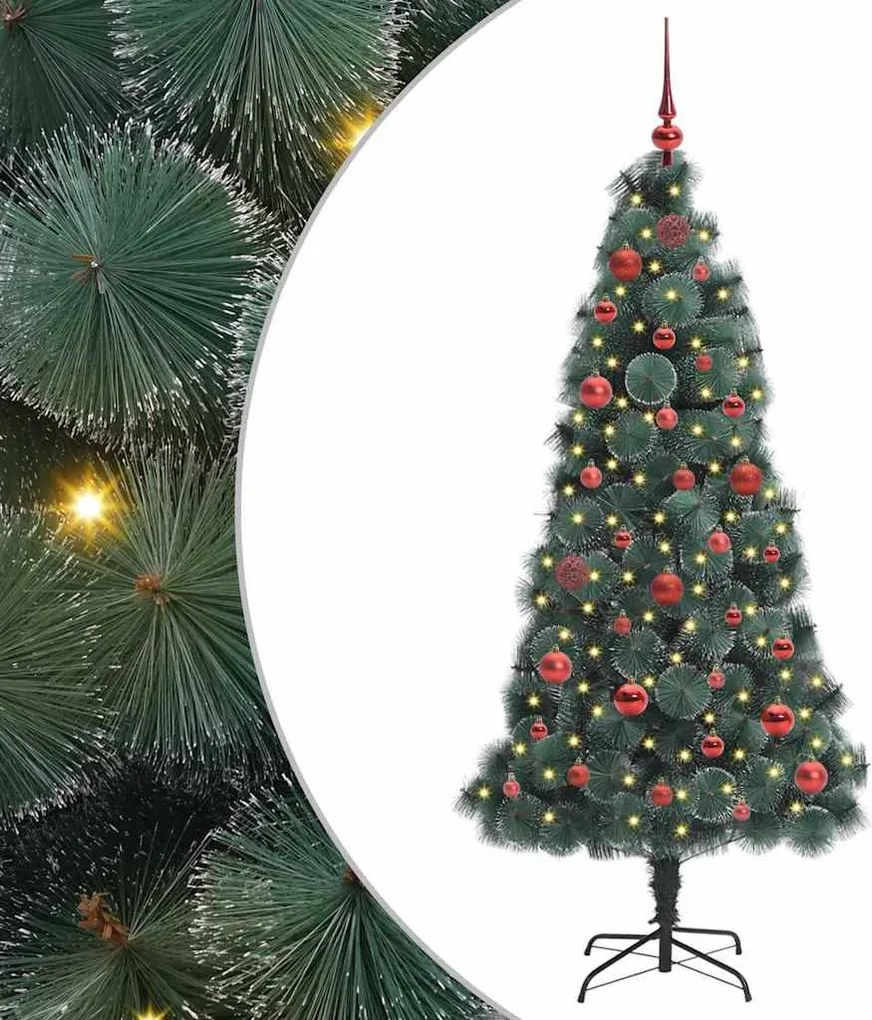 vidaXL Műfenyő előre világítva gömbökkel 150 LED-del Zöld 150 cm PET