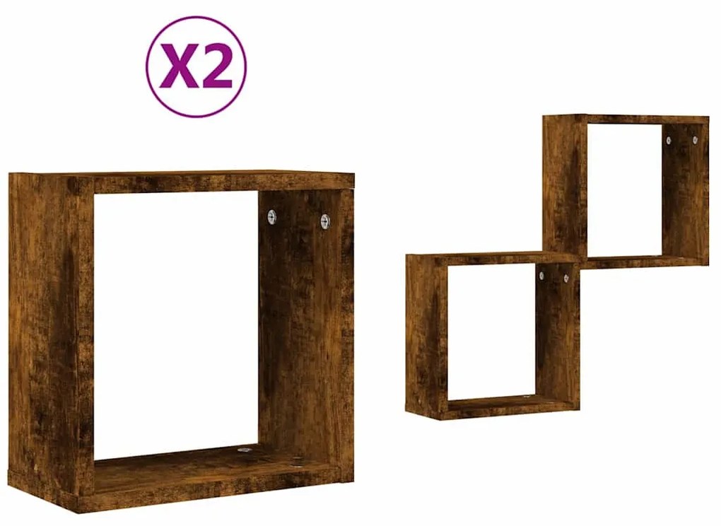 2 db füstös tölgy színű fali kockapolc 30 x 15 x 30 cm