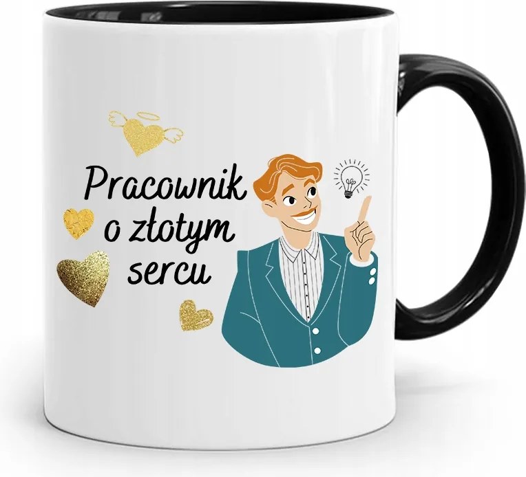 Munkavállalóknak Arany Szívű Fekete Bögre fényképes nyomtatással