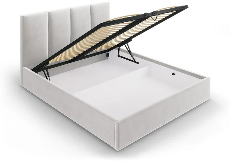 Világosszürke kárpitozott franciaágy tárolóhellyel ágyráccsal 180x200 cm Juniper – Mazzini Beds