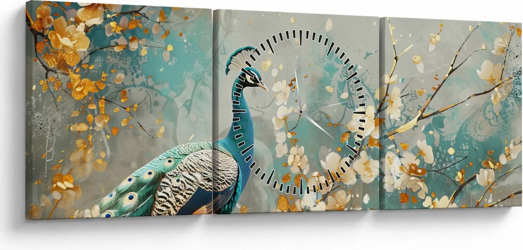 Kép - Páva arany díszítéssel (órával) (90x30 cm)