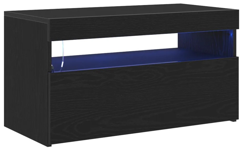 LED-es tévékabinet, fekete tölgy, 75x35x40 cm, összeszerelve, fa