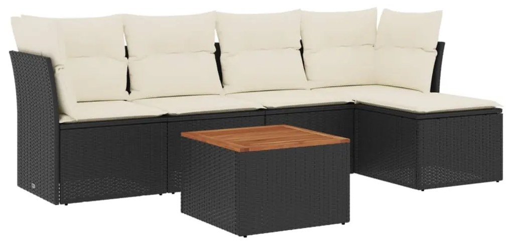 6 részes fekete polyrattan kerti ülőgarnitúra párnákkal