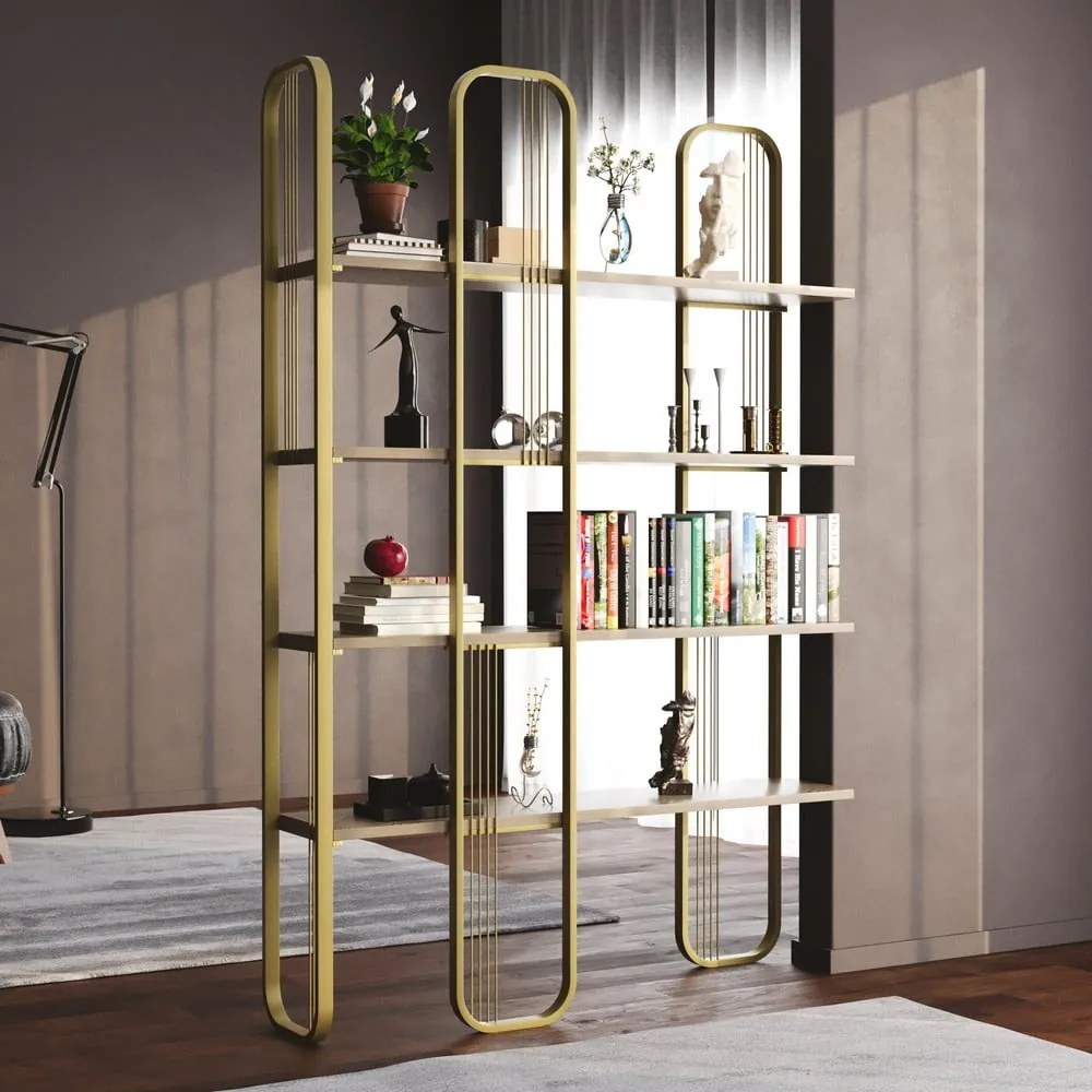 Aranyszínű polcos állvány borovi fenyő dekorral 125x180 cm Sierra – Kalune Design
