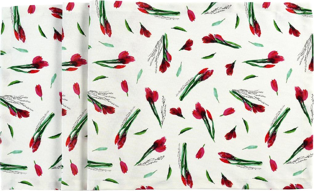 Ameland asztali futó 50 x 140 cm, piros virágminta - Sander