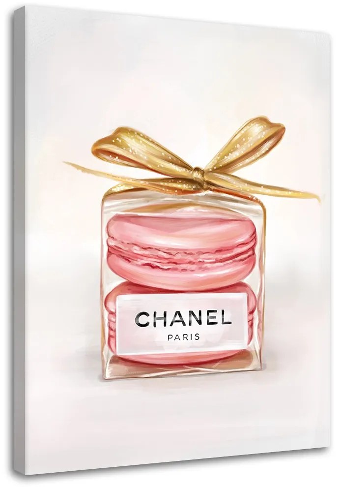 Gario Vászonkép Chanel parfümös üveg és macarons Méret: 70 x 100 cm