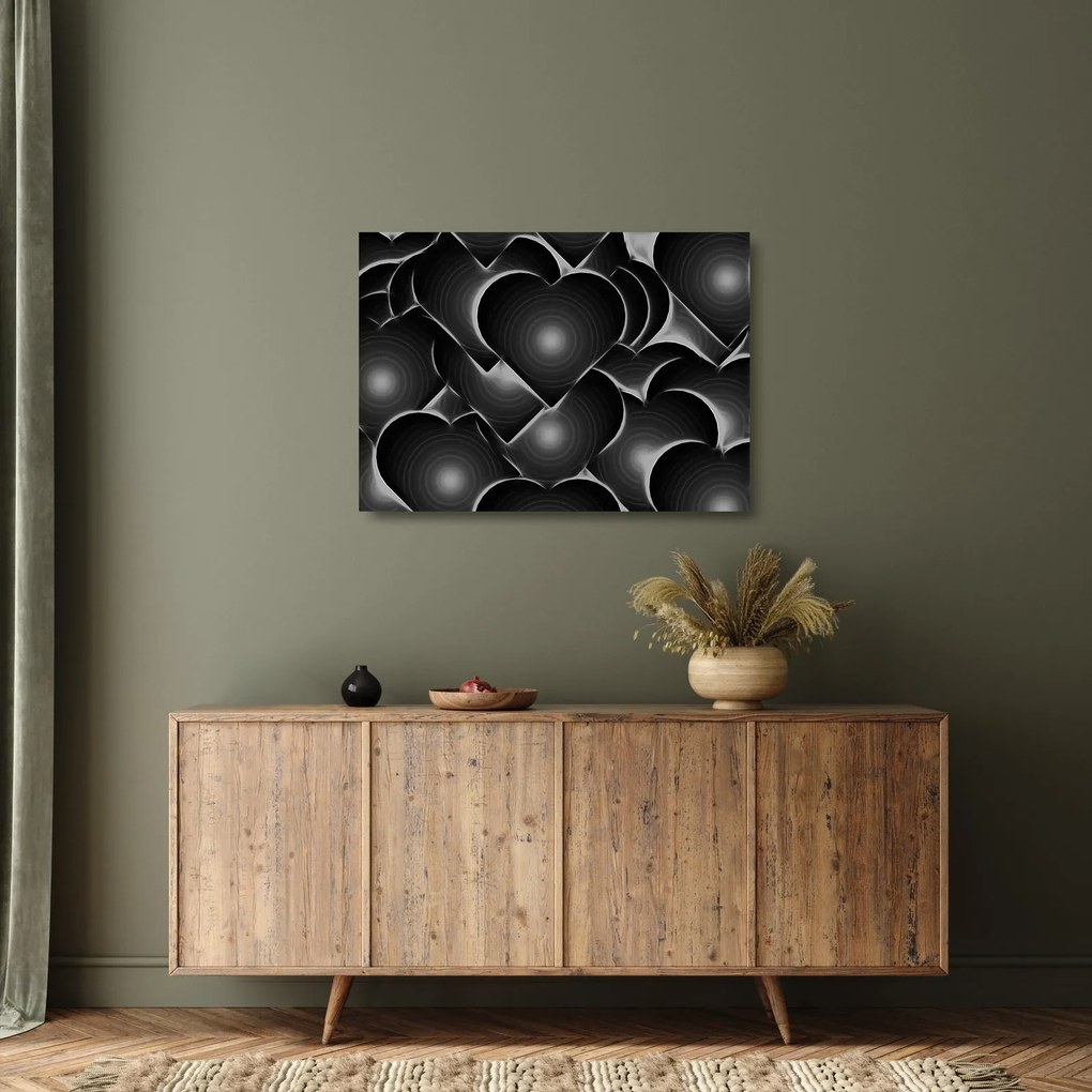 Fekete-fehér szív képe (üvegen) (70x50 cm)