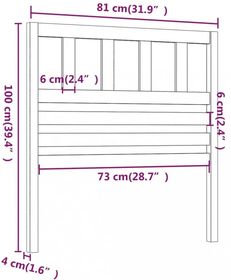 fekete tömör fenyőfa ágy fejtámla 81 x 4 x 100 cm