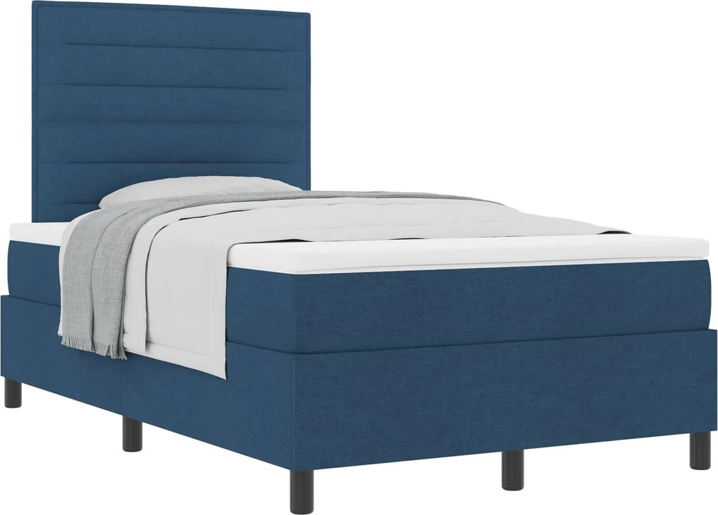 vidaXL Boxrugós ágy matracmal fejtámlával Kék 120 x 200 cm szövet