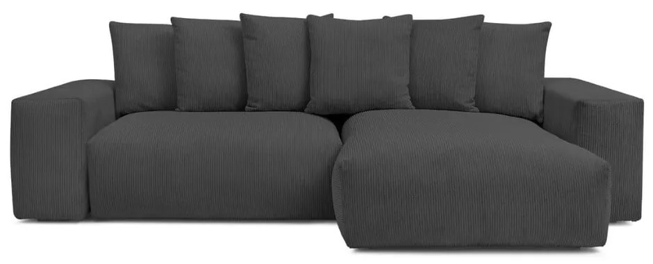 Sötétszürke kordbársony kinyitható-tárolóhelyes sarokkanapé Voltaire – Bobochic Paris