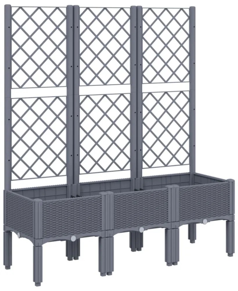 szürke PP rácsos kerti ültetőláda 120 x 40 x 142 cm