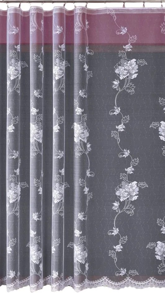 Jacquard Függöny Szalaggal Fehér Növényi Mintával, Lengyelországban Varrva 200X145