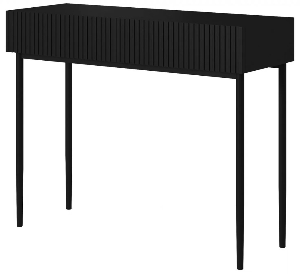 Nicole fésülködőasztal 100 cm fiókokkal - matt fekete / fekete lábak