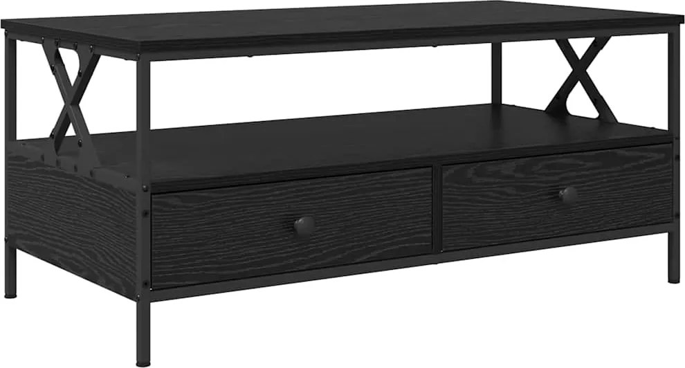 vidaXL Dohányzóasztal with Drawer Musta tammi 100 x 51 x 45 cm Faanyag