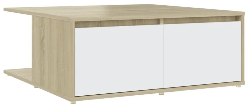 Fehér és tölgyszínű szerelt fa dohányzóasztal 80 x 80 x 31 cm