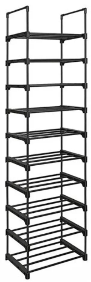 TUBE halmozható cipőállvány, 10 polc, 45x30x174cm, fekete SongmicsHome
