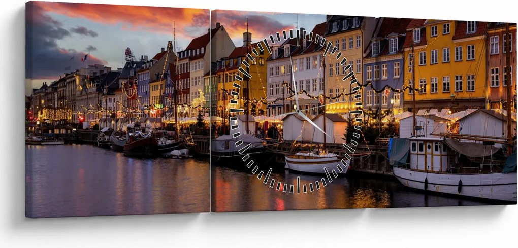 Kép - Nyhavn, Koppenhága (órával) (90x30 cm)