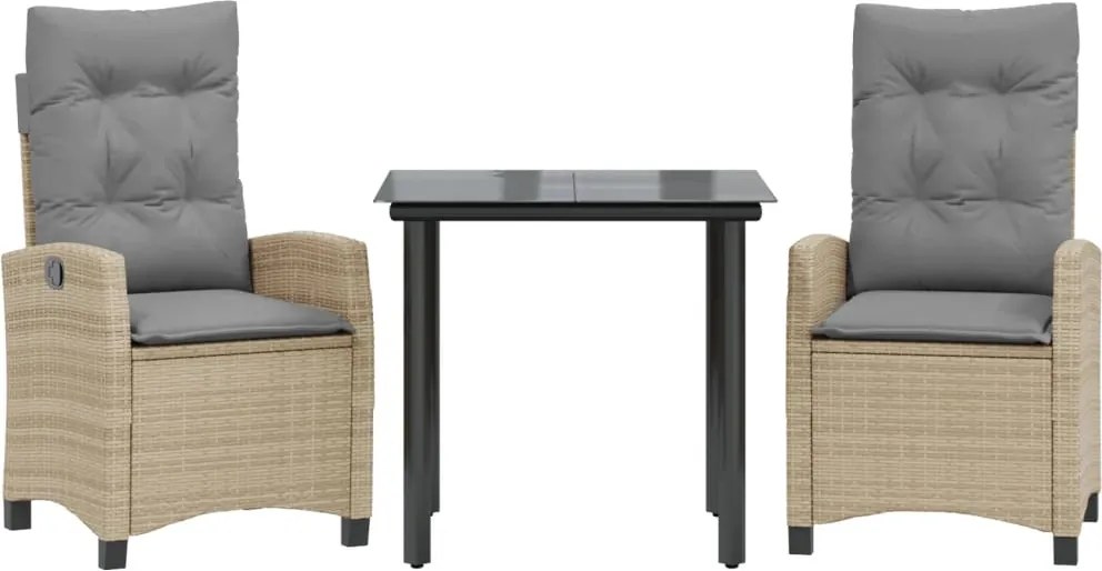 vidaXL 3 részes vegyes bézs polyrattan kerti étkezőgarnitúra párnákkal