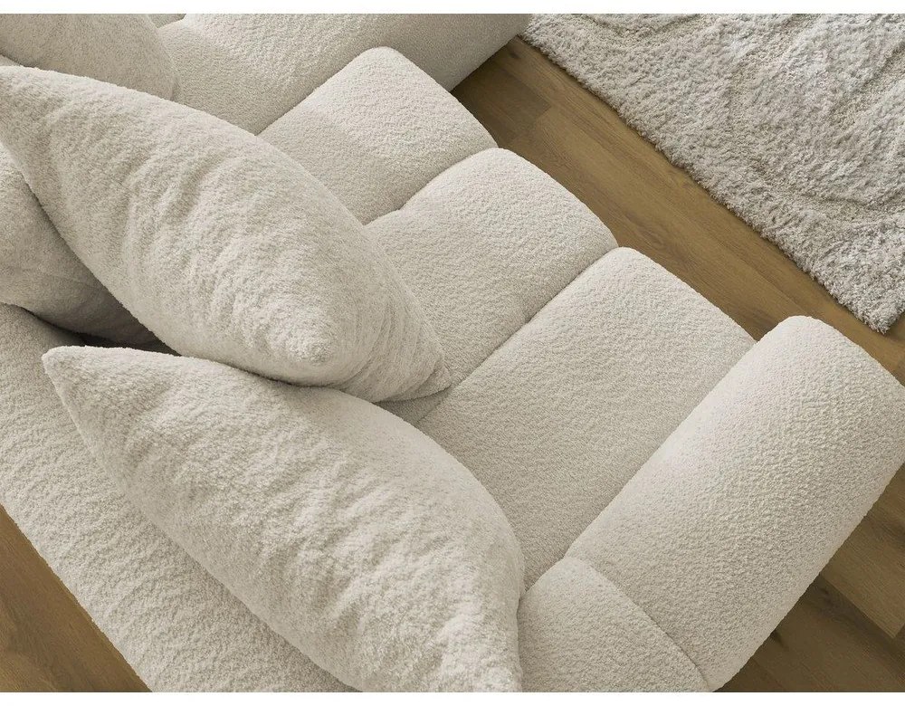 Bézs buklé kinyitható-tárolóhelyes sarokkanapé (jobb oldali-heverő résszel) Roxelane – Bobochic Paris