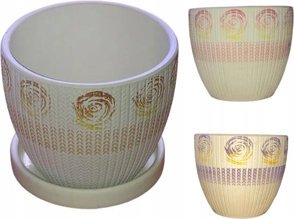 Kerek Virágcserép Aláttéttel, 3 Szín Választható, 12x10CM, Agyag