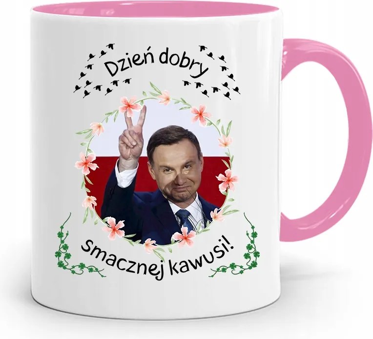 Andrzej Duda Pis Rózsaszín Elnöki Bögre fényképes nyomattal